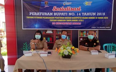 PELAKSANAAN SOSIALISASI TERKAIT PERATURAN BUPATI NO. 14 TAHUN 2019 TENTANG PETUNJUK PELAKSANAAN PERATURAN DAERAH KABUPATEN NGAWI NO.10 TAHUN 2015 TENTANG KAWASAN TANPA ROKOK (KTR)